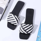 Slipper Black White Weave Design 2021 Summer Fashion Open Toes Best-selling Flat Sandal High Quality Casual Women