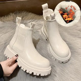 Autumn Winter Chelsea Boots Women Platform Brown Black Beige White Ankle Boots For Women Fur Short Chunky Punk Gothic