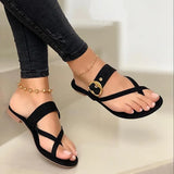 Summer Women Sandals Metal Decoration Flip Flops Clip Toe Casual Ladies Sandals Flat Footwear Outdoor Beach Women's