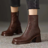 Breakj Comfortable Fashion Platform Ankle Boots Women's Thick Heel New Autumn And Winter Soft Leather Boots Retro Slim High-Heeled Martin