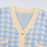 Embroidered Cardigan Crop Tops Women V Neck Vintage Knitted Sweater Casual Autumn Plaid Knitwear Sueter De