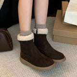 Breakj Boots Women Winter New Sen Series Retro Plus Velvet Cotton Shoes Flat Hair Short Boots
