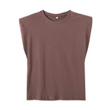 New Spring Women Shoulder Pads Profile Vest T Shirt Female Solid Loose Tops