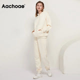 2021 Solid 100% Cotton Suits Women Set Fleece Pullover Hooded Hoodies Sweatshirts Casual Pants Tracksuit Plus