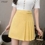 New Women High Waist Single Button Office Lady Mini Pleated Skirt Casual Female Solid Color Slim Fit Short Black
