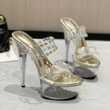 Fashion Summer New Pointed Transparent Waterproof Platform Fine Heel Fashion Runway Ultra High Heel Women's Single Shoes And