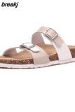 2023 New Summer Cork Slippers Women Casual Mixed Color PU Flip Flops Holiday Beach Outside Slides
