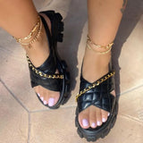 Summer Sandalias Women Luxery Chain Sandals Female Fashion Open Toe Shoes Comfort Outside Platform Flats Laides Plus