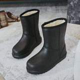 Warm Plush Women Rainboots Solid Outdoor Waterproof Girls Fur Ankle Boots Slip-on EVA Ladies Rain Platform