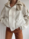 Patchwork Jacket Women Leather Long Sleeve Autumn Button Oversized Casual Fashion Contest Y2K Outerwear Clothing