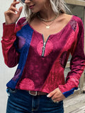 Spring Vintage Printed Chic T Shirts Womens 2022 Fashion O Neck Long Sleeves Loose Zipper Sweatshirts Office Elegant T