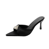 Breakj Summer New Pointed Toe Water Drill High Heel Sandals Thin Heel Color High Heel Half-Dragging