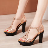 Woman Sexy High Heels Ladies Summer Dress Shoes For Women Female Leather Platform Wedge Heel Elegant Sandal 32 35 36 37