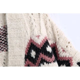 Argyle Jacquard Cardigans Women Fashion Chic Hollow Out Knitted Sweater Female V-Neck Buttons