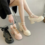 Women Thick Platform Mary Janes Lolita Shoes Party Pumps Summer 2024 New High Heels Sandals Bow Chain Mujer Shoes Oxford