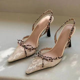 Breakj Niche Sexy Hottie Embroidered Lace Bag Sandals Fine Heel Small Square Net Red Bow High Heels