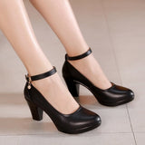 Leather shoes Women Round Toe Pumps Sapato feminino High Heels Shallow Fashion Black Work Shoe Plus Size