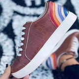 Lace Up PU Leather Flats Shoes Ladies Platform Fashion Vulcanized Shoes Female Crocodile Pattern Casual Footwear