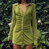 Mini Dress Female Autumn Stack Flannel Pleated Bodycon Dresses For Women Enegant Party Street Casual Long Sleeve
