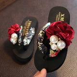 New Non-slip Children's Flip-flops Girls Fashion Beach Shoes Pinch Sandals Female Flowers Slippers Women Wear Size