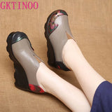 2021 New Genuine Leather Shoes Ladies' Comfortable High Heels Thick Bottom Casual Shoes
