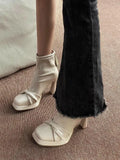 Breakj With Thick Bottom Height Small Ankle Boots Women 2025 Autumn New Square Bows Short Boots French Elegant Thin Skin