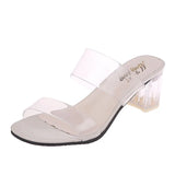 Summer Clear Sandals Women Shoes Women Mules Slides Peep Toe Transparent Pvc Square High Heels Female Shoe Casual Square