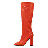 Breakj 2023 New Winter Pointed Thick With High Heel Star Diamond Fashion Show And Knee Boots Women's