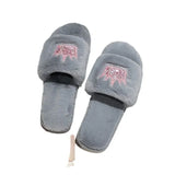 Breakj Winter New Korean Version Of The Crown Sequins One-Word Plush Warm Wool Slippers Flat Cotton Drag
