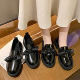 Women Bow Knot Pumps Female Office Loafers Ladies Platform Low Heels Women's PU Leather Shoes Woman Slip On