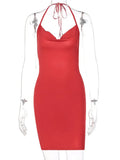 Elegant Mini Dress Sleeveless Women Halter Clubwear Backless Ladies Sexy Bodycon Red Side Split Lace Up Dresses