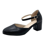 Women In High Heels 2023 New Round Head, Simple, Shallow, Single Shoes, Buckle, Thick Heels, Medium Heels, High Heels In Four
