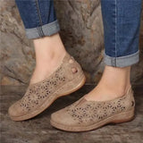 Women Sandals Soft Leather Wedges Shoes For Women Summer Sandals Casual Shoes Female Low-heel Hollow Out