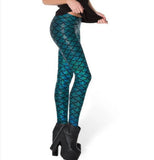 Women Fish Scale Print Mermaid Leggings Push Up Stretch Shiny Pants Casual