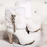 Women Fashion Sweet White Winter Warm Boots Ladies Casual Comfortable Fur Boots Female High Quality High Heel Boots