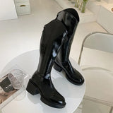 Cowboy Mid-Calf Boots Ladies Embroidery Pointed Toe Chunky Heel Women Boot Female Slip On Retro Vintage Western