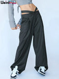 Puss Y2K Wide Pants Women Cut Belt Fall Trend Hip Hop Button Trousers Baggy Wild Streetwear Bottom Casual Sporty