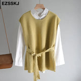 spring autumn oversize sash Sweater vest Women Sleeveless pollover casual o-neck Sweater female knit Jumpers