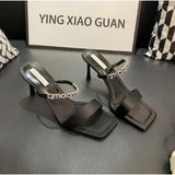 Breakj The Summer Of 2025, The New Fine Heel With A Sexy Water Drill Black Sandals Wear High-Heeled Buckle With Cold