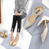 Breakj Spring And Summer Korean Version Of The Bag Head With Cold Slippers Female Pointed Word Thick Heel Half-Slippers High Heels