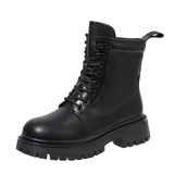 Platform Ankle Boots for Women 2023 Autumn Winter Short Plush Motorcycle Boots Woman Thick Bottom PU Leather Botas