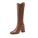 Breakj And High-Heeling Women's Autumn And Winter New With Women's Boots After Zipper But Knee Boots Square Head Solid Color Knight