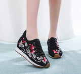 Breakj Shoes, Sports Shoes Autumn And Winter Leisure Walk Shoes Lace Embroidered Cloth Shoes Inside Heighten Women's