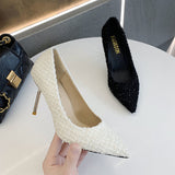 2023 New Korean Version Of High Heels 9 CM Women All-match Pointed Shallow Stiletto Black White Single Shoes Women