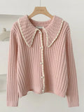 Turn-Down Collar knit Sweater Cardigan Women Long Sleeve Pearl Button Up Y2K Casual Casual Warm 2021 Autumn