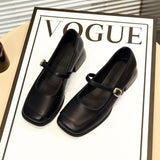 Breakj Goods Retro Mary Jane Women's Shoes Solid Color Square Head Thick Heel Single Shoes Elegant Wind Low Heel One Word