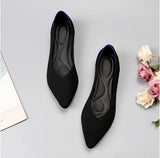 Polyester Shoes Women Spring Flats Pointy Toe Ballerinas Ladies Stretch Knitted Loafers Femme Daily Dress