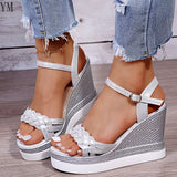 Women's Sandals Wedges Footwear Summer Platform Sandals Women Shoes Buckle Female Slip on Peep Toe Weave Ladies Casual