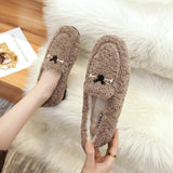 Winter White Wool Shoes Ladies Luxury Buckle Flats Women Plush Sheep Fur Loafers Thicken Fuzzy Moccasins Femme Cotton