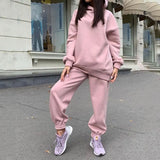 Elegant Solid Sets For Women Warm Hoodie Sweatshirts And Long Pant Fashion Two Piece Sets